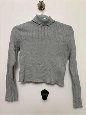 Madewell Soft Green Mock Neck Lightweight Sweater with Ruffled Hem